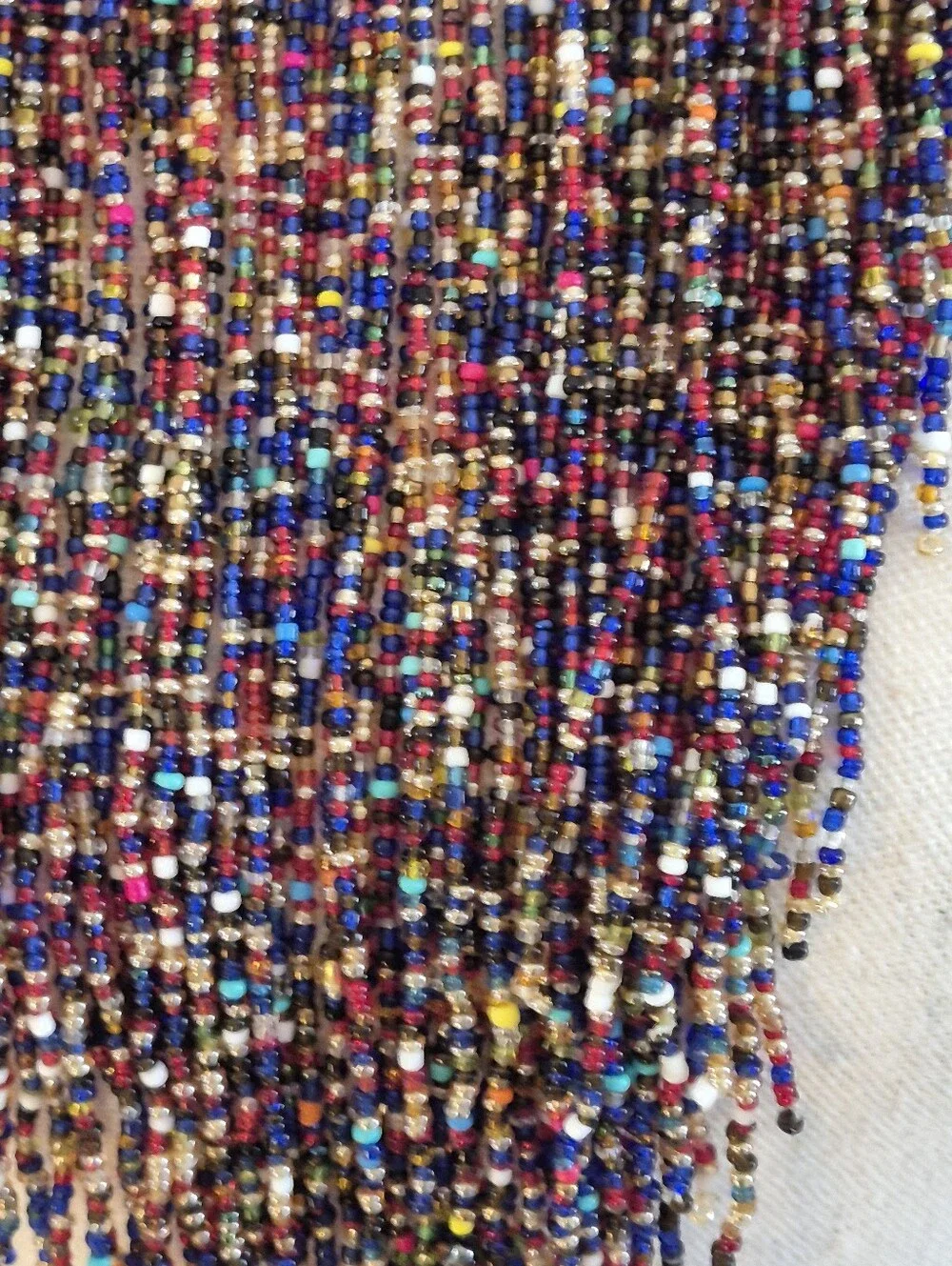 Kenyan Massai Multicolor Beaded Fringe Choker Statement Necklace